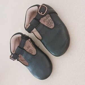 Teg+Lai  T Strap Black Rubber Flex Sole Shoes